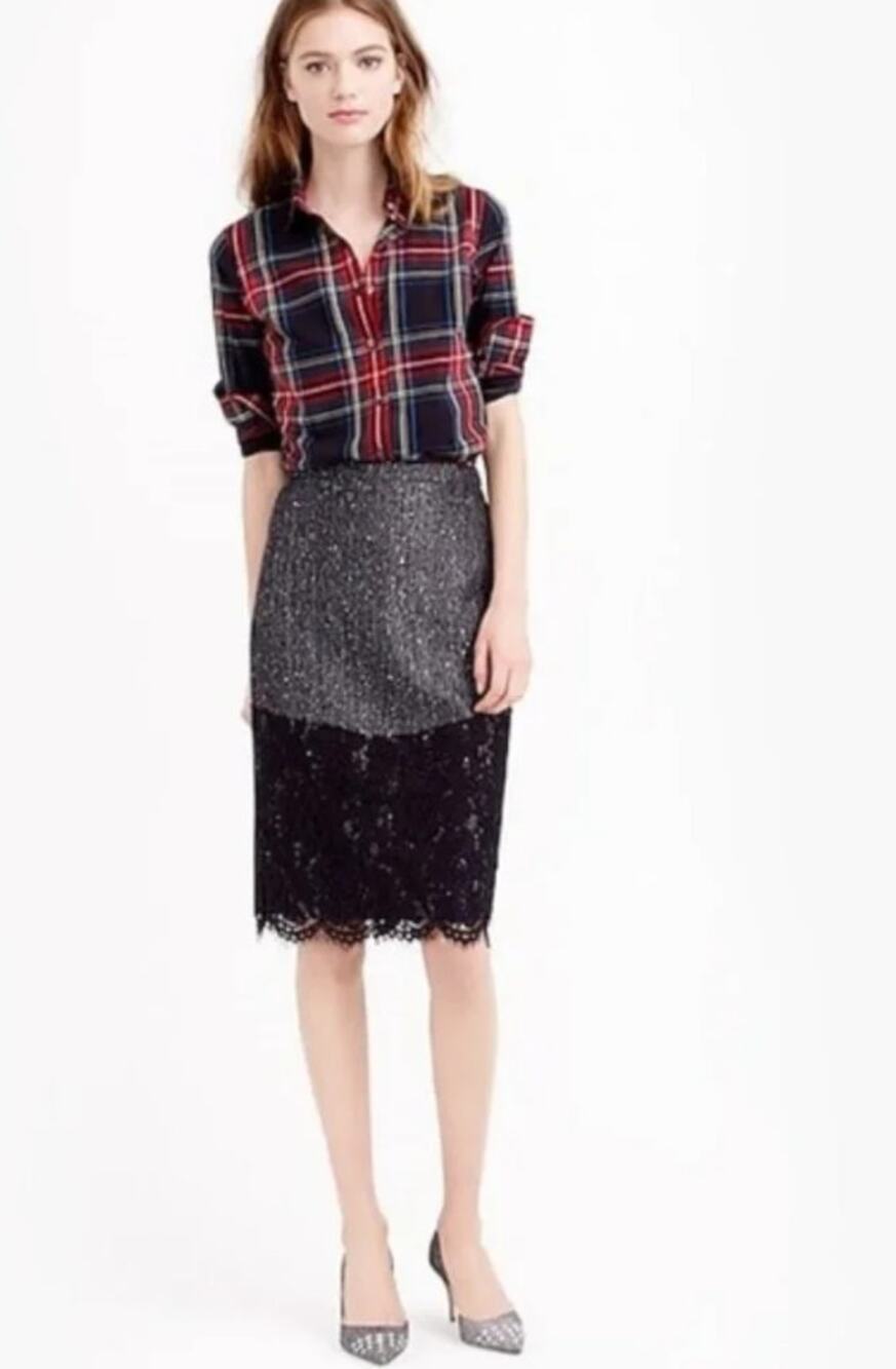 J. Crew The Perfect Party Skirt in Tweed, Sequins and Lace Size 2